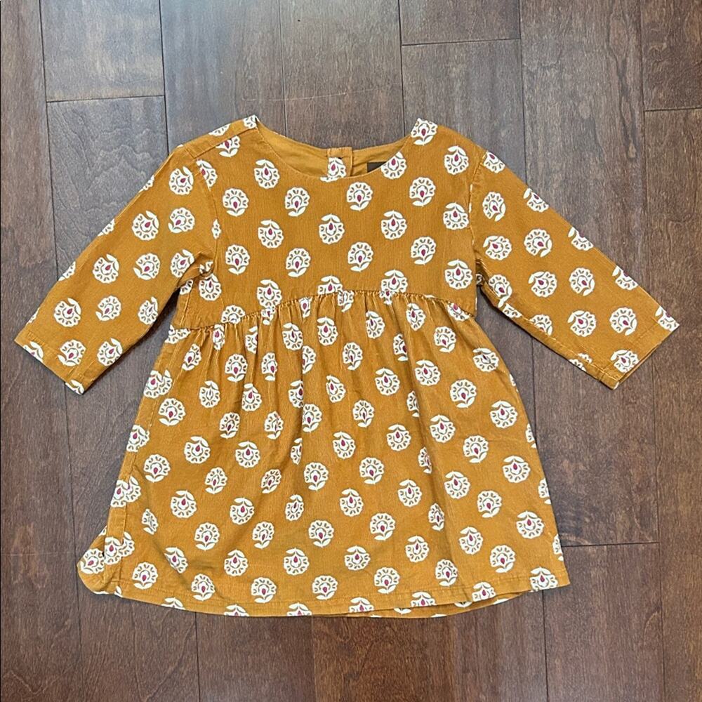Tea Adorable Kids Patterned Corduroy Dress in Mustard, Size 2